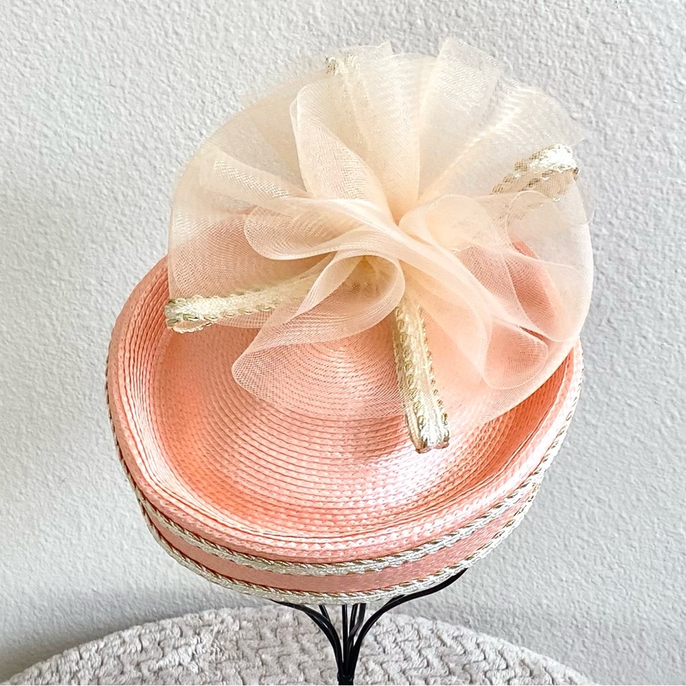 UNBRANDED | Vintage Peach Straw And Mesh Fascinator Hat